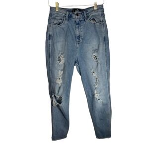 Hollister Mom Jeans Women 9R Blue Distressed Ultra High Rise Curvy Stretch